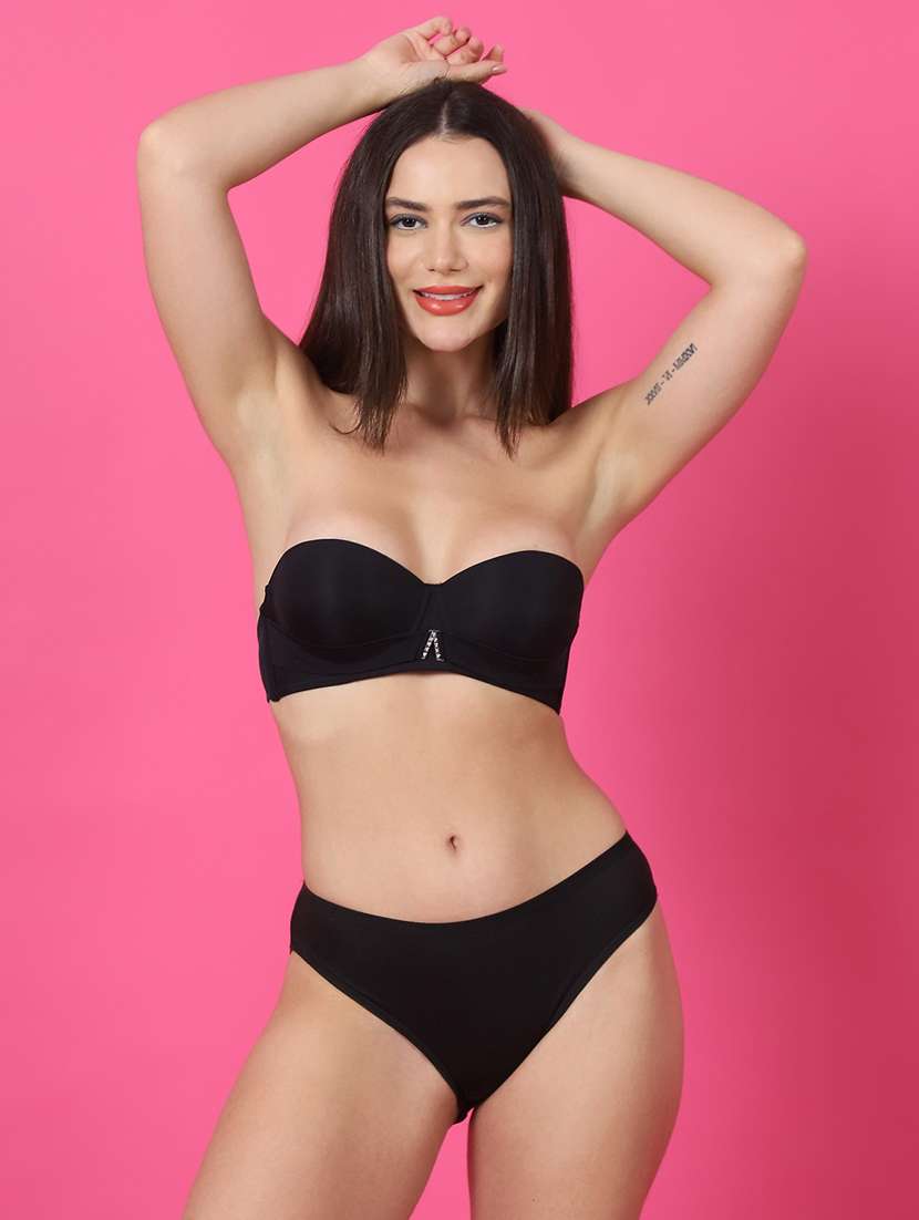black polyester bras and panty set - 21400516 -  Standard Image - 3