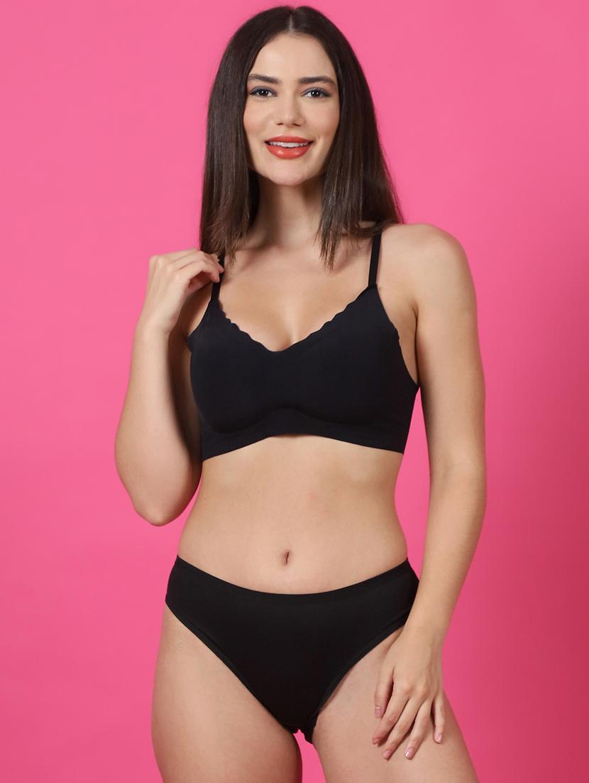 black solid bra and panty set - 21400522 -  Zoom Image - 0