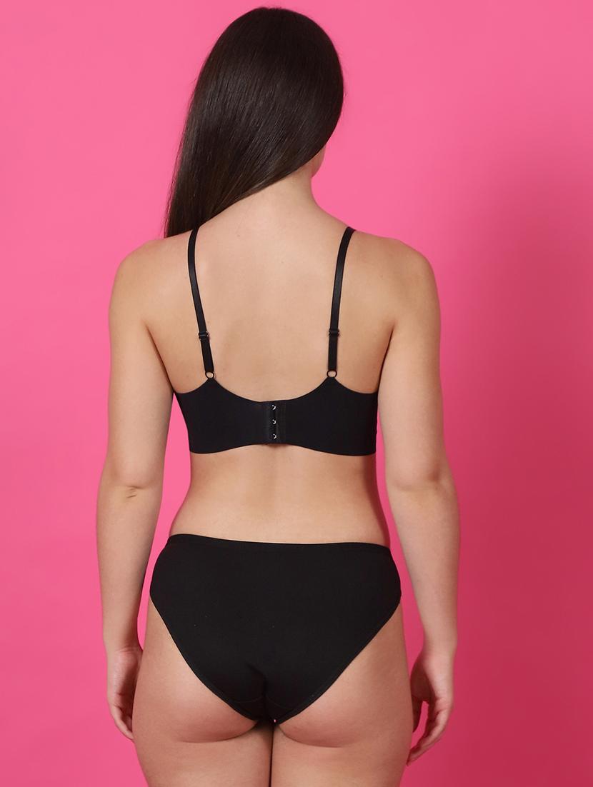 black solid bra and panty set - 21400522 - Standard Image - 3