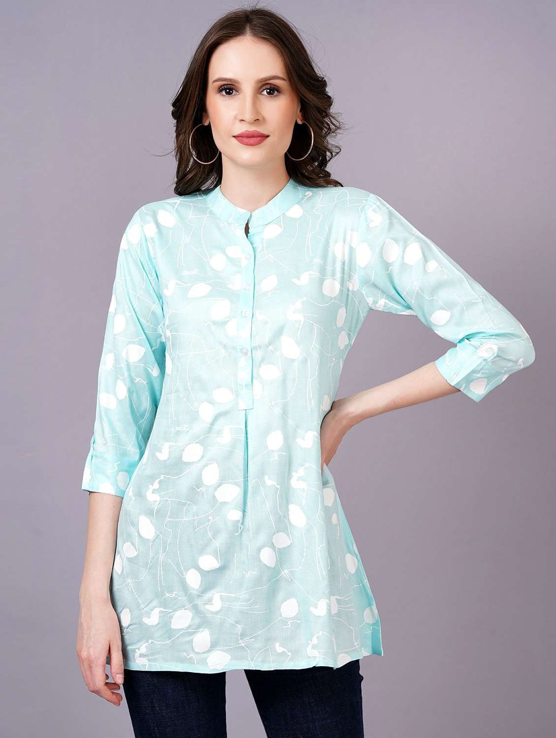 women printed three quarter sleeve ethnic top