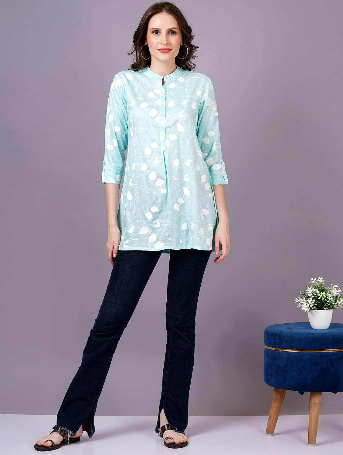 women printed three quarter sleeve ethnic top - 21400629 -  Standard Image - 3
