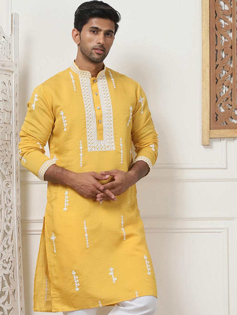 men mandarin neck embroidered long kurta - 21401428 - Zoom Image - 0