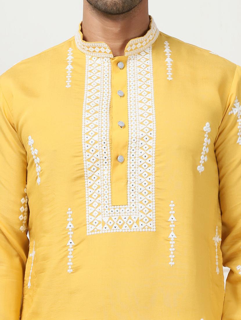 men mandarin neck embroidered long kurta - 21401428 - Standard Image - 5