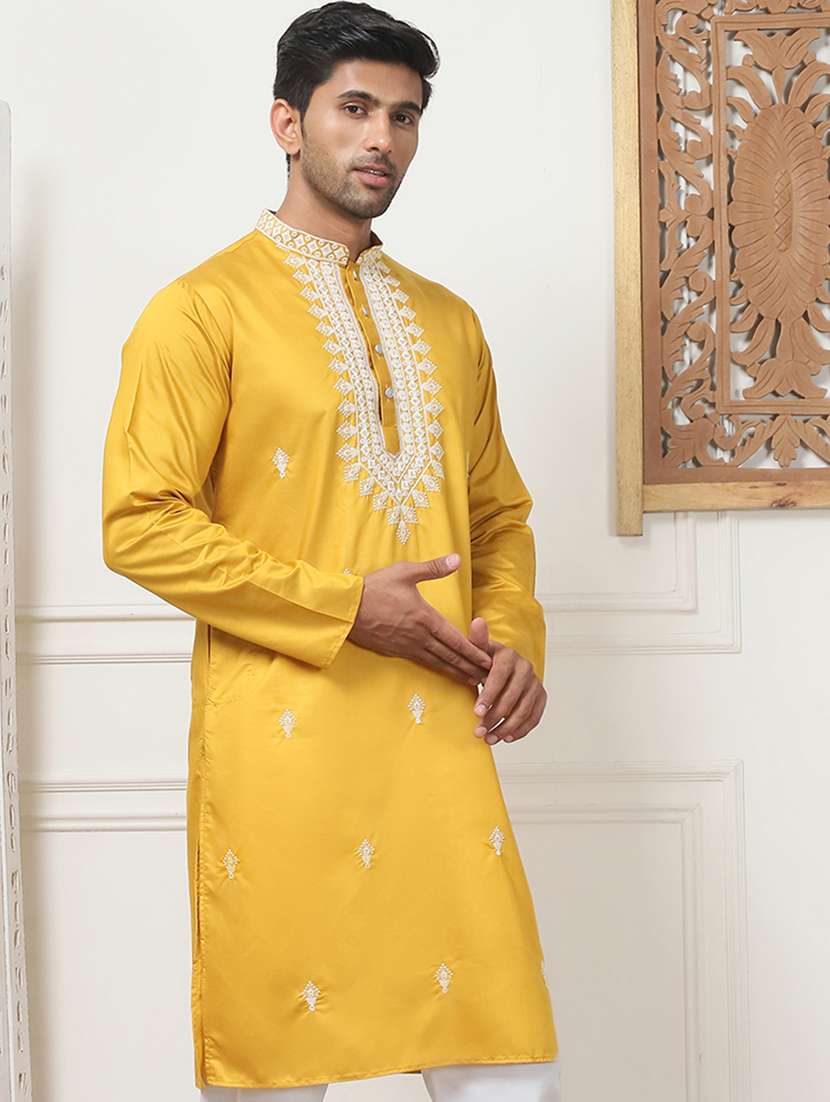 men mandarin neck embroidered long kurta - 21401430 -  Standard Image - 3