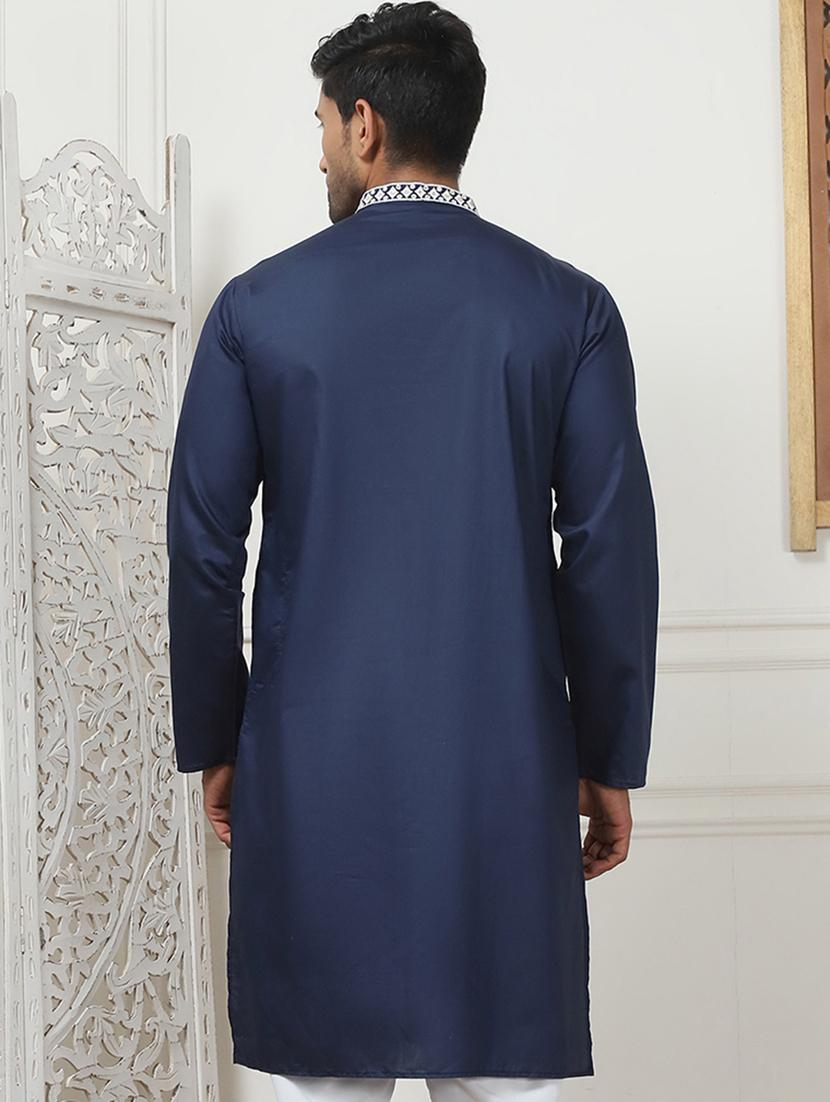 men mandarin neck embroidered long kurta - 21401431 - Standard Image - 3