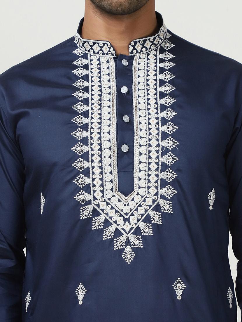 men mandarin neck embroidered long kurta - 21401431 - Standard Image - 5