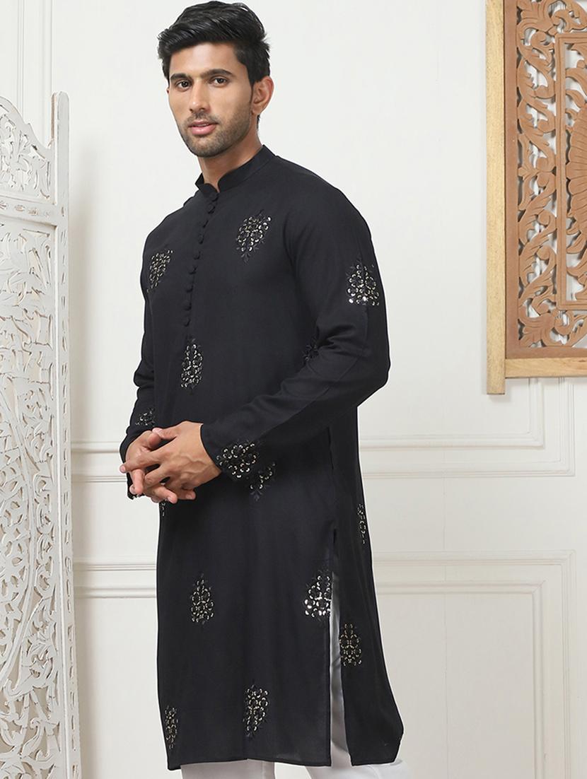 men mandarin neck embroidered long kurta - 21401437 -  Zoom Image - 0