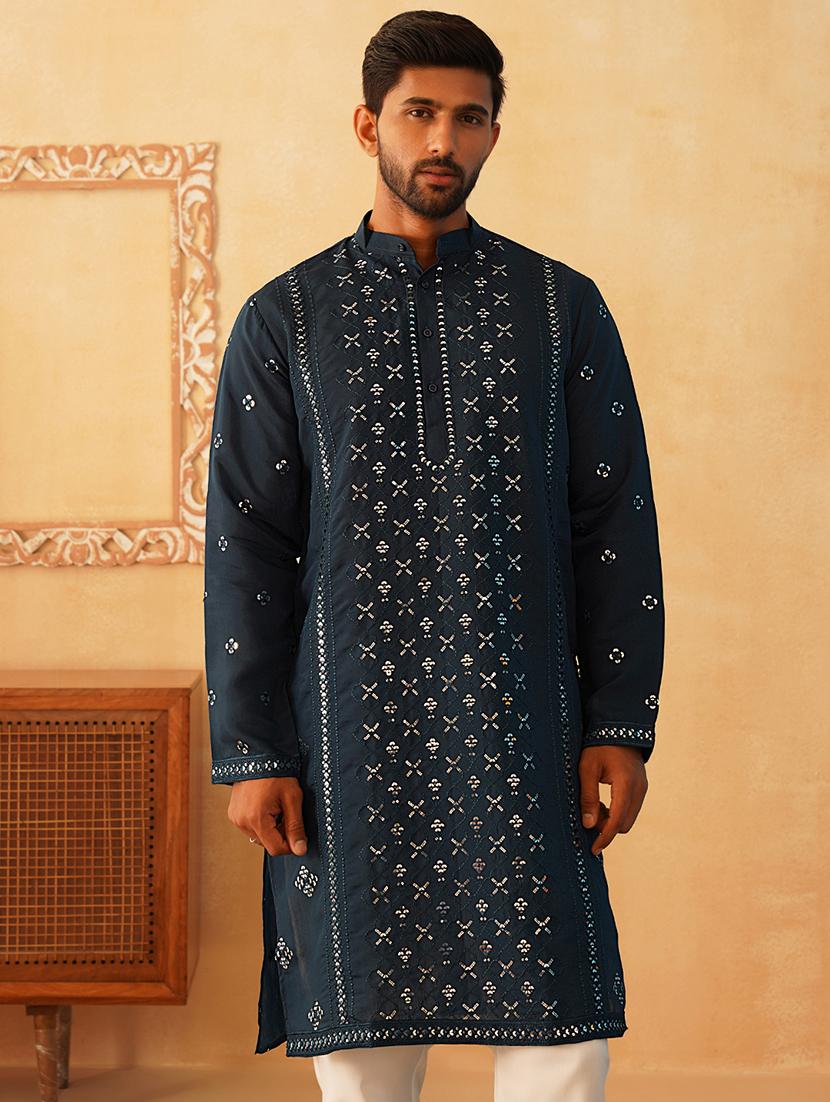 men mandarin neck embroidered long kurta - 21401458 -  Zoom Image - 0