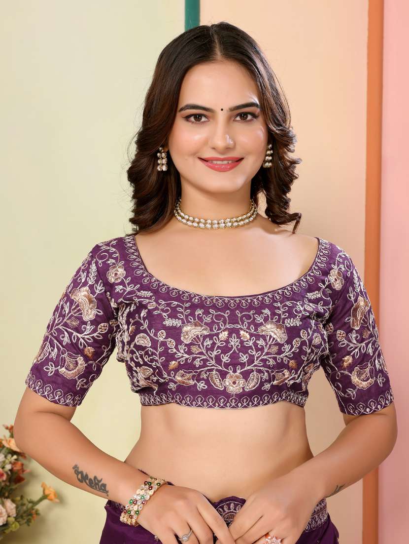 women purple embroidered saree with blouse - 21401750 -  Standard Image - 5