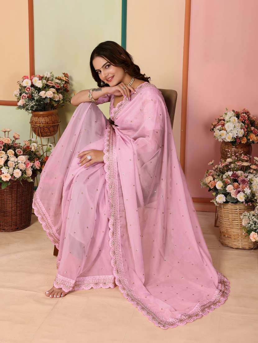 women pink embroidered saree with blouse - 21401752 -  Standard Image - 3