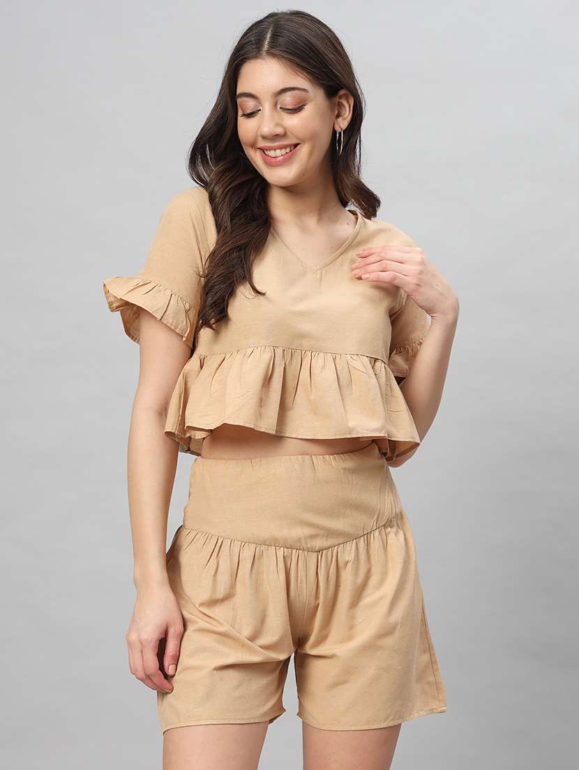 women nude brown cotton top and shorts co-ord set - 21401794 - Zoom Image - 0