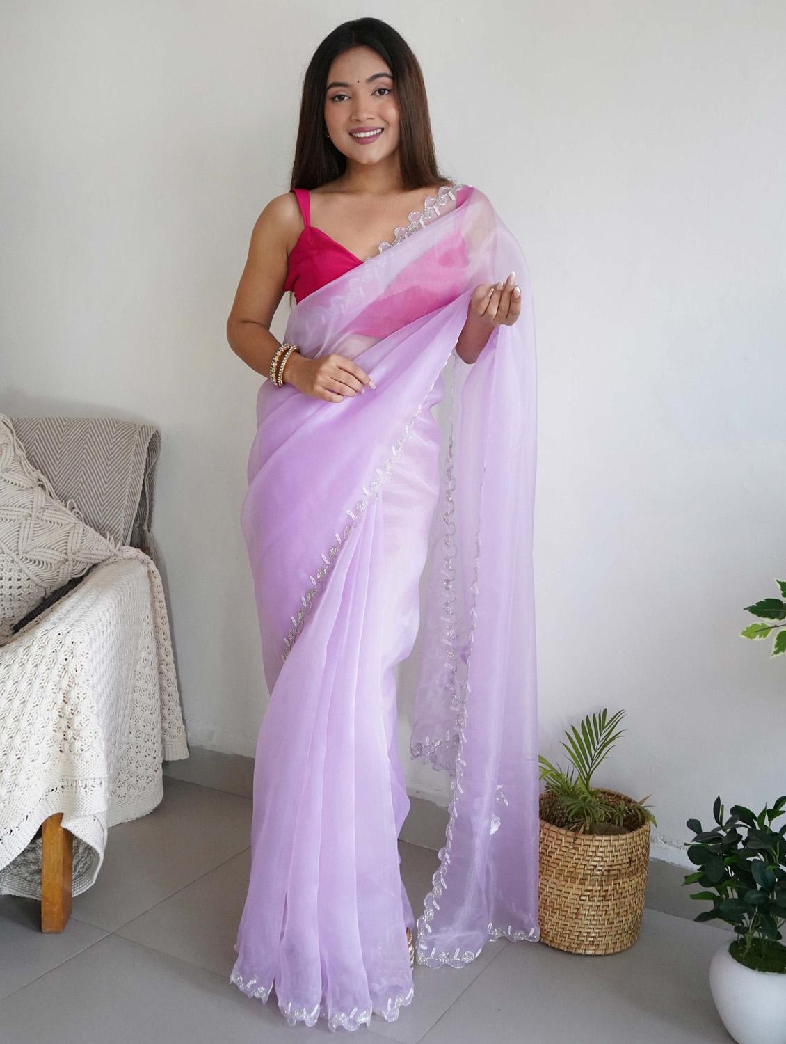 lavender embroidered saree - 21402123 - Zoom Image - 0