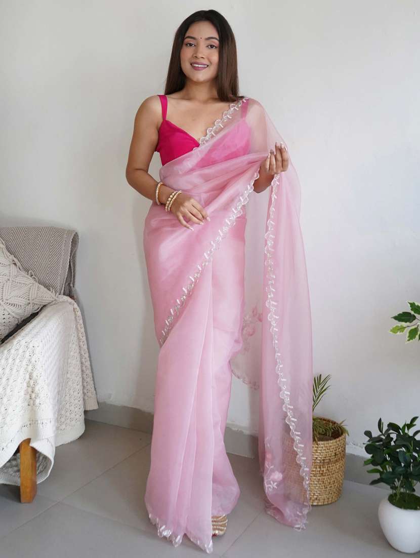 women pink embellished saree - 21402125 - Zoom Image - 0