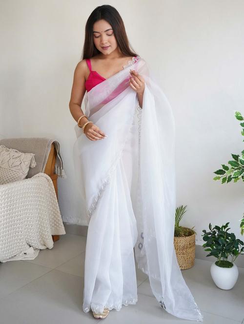 women white embellished saree with blouse - 21402127 - Standard Image - 0