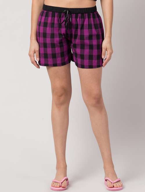 women purple cotton regular shorts - 21402319 -  Standard Image - 0