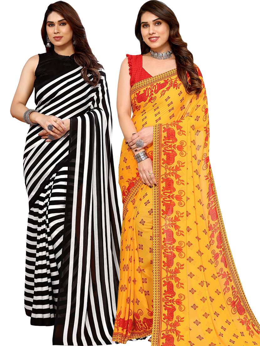 pack of 2 printed casual wear sarees with blouse