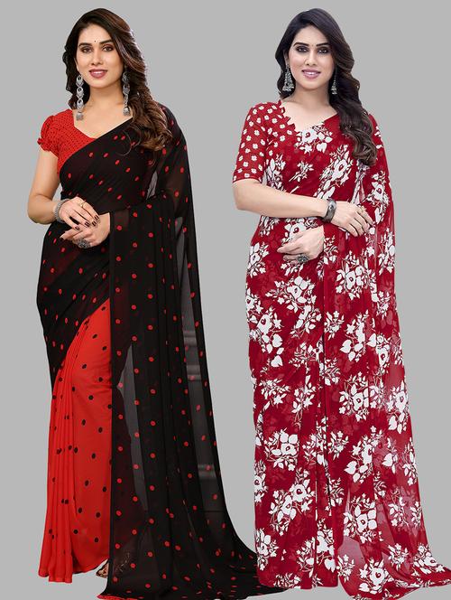 pack of 2 printed casual wear sarees with blouse - 21402418 -  Standard Image - 0