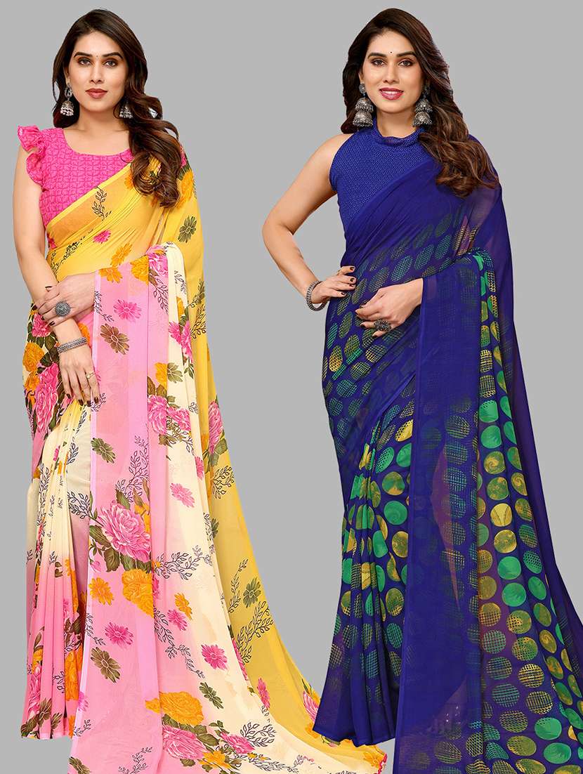 pack of 2 printed casual wear sarees with blouse