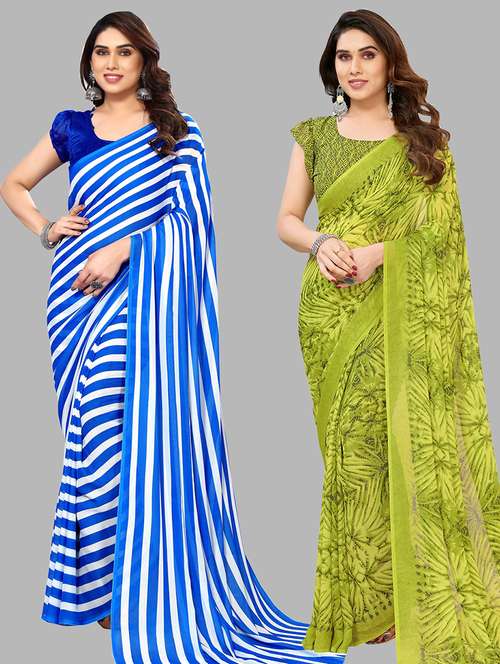 pack of 2 printed casual wear sarees with blouse - 21402438 -  Standard Image - 0