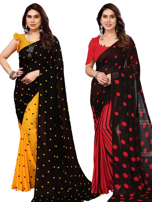 pack of 2 printed casual wear sarees with blouse - 21402452 - Standard Image - 0