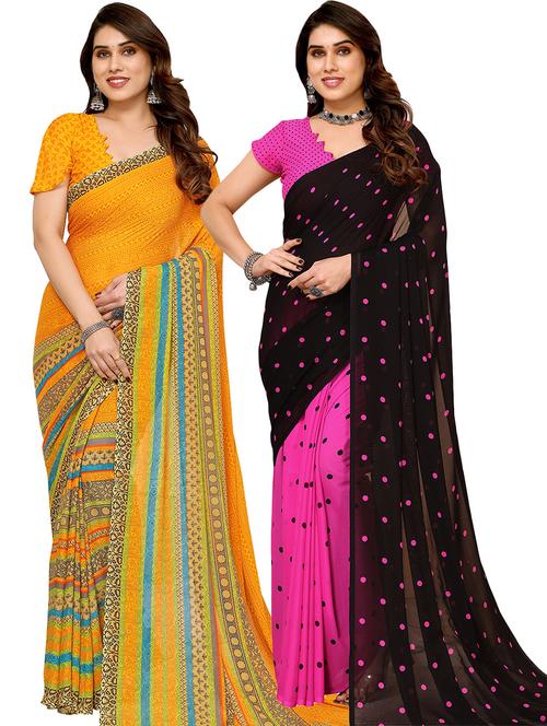 pack of 2 printed casual wear sarees with blouse - 21402460 - Standard Image - 0
