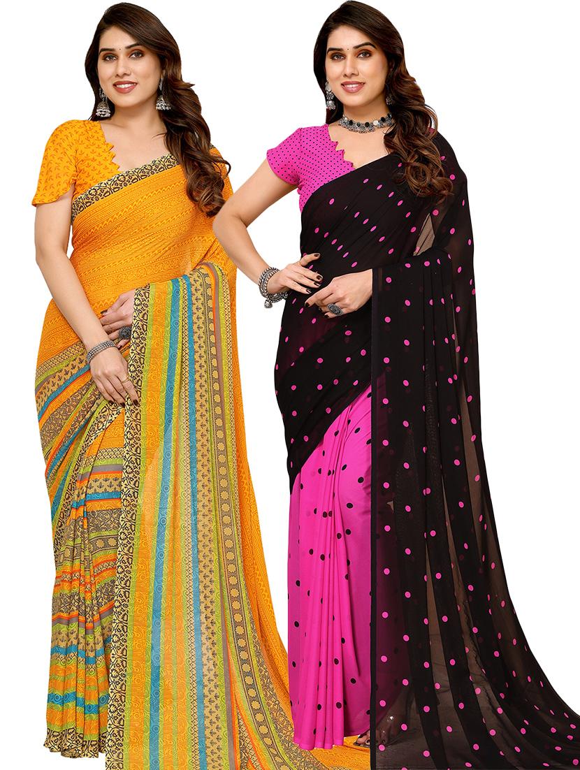 pack of 2 printed casual wear sarees with blouse - 21402460 - Zoom Image - 0