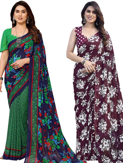 pack of 2 printed casual wear sarees with blouse - 21402481 - Standard Image - 0