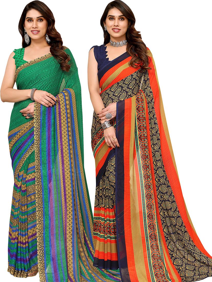 pack of 2 printed casual wear sarees with blouse - 21402505 - Zoom Image - 0