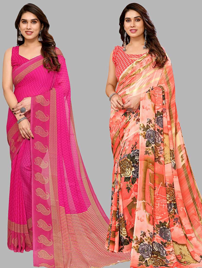 pack of 2 printed casual wear sarees with blouse