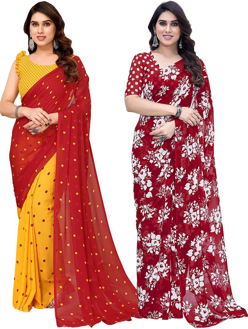 pack of 2 printed casual wear sarees with blouse - 21402625 -  Zoom Image - 0