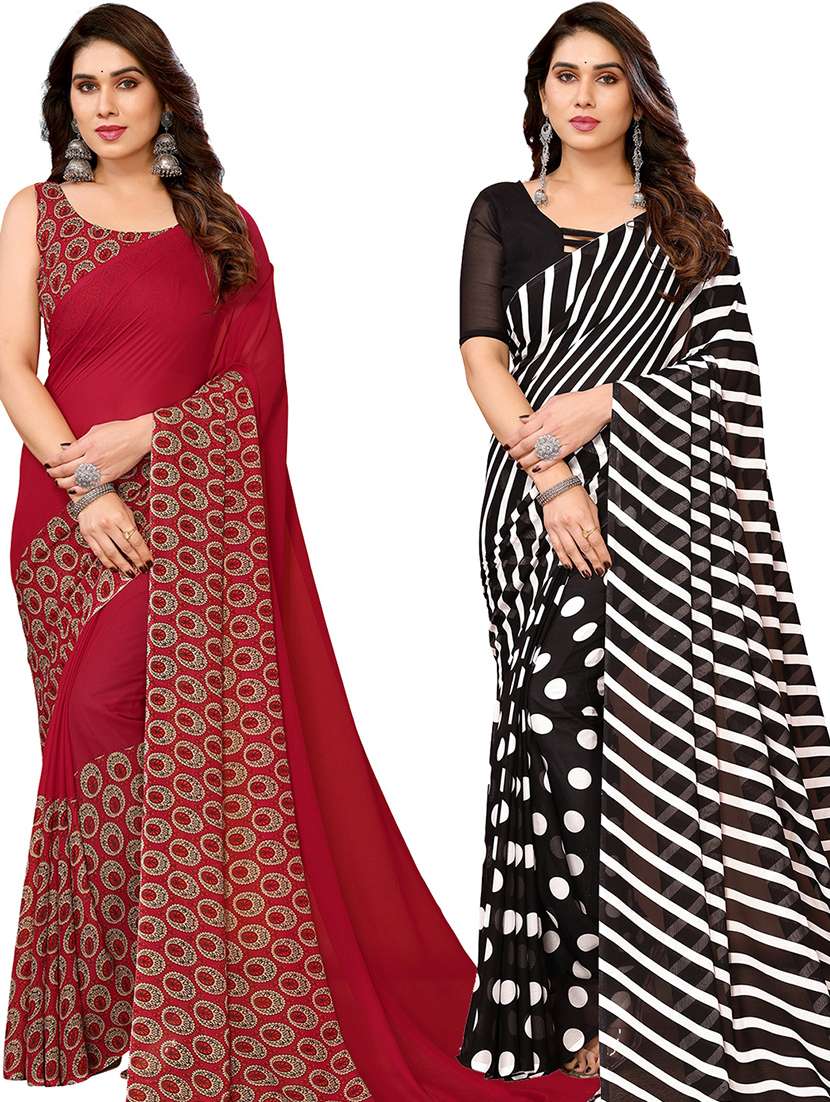 pack of 2 printed casual wear sarees with blouse