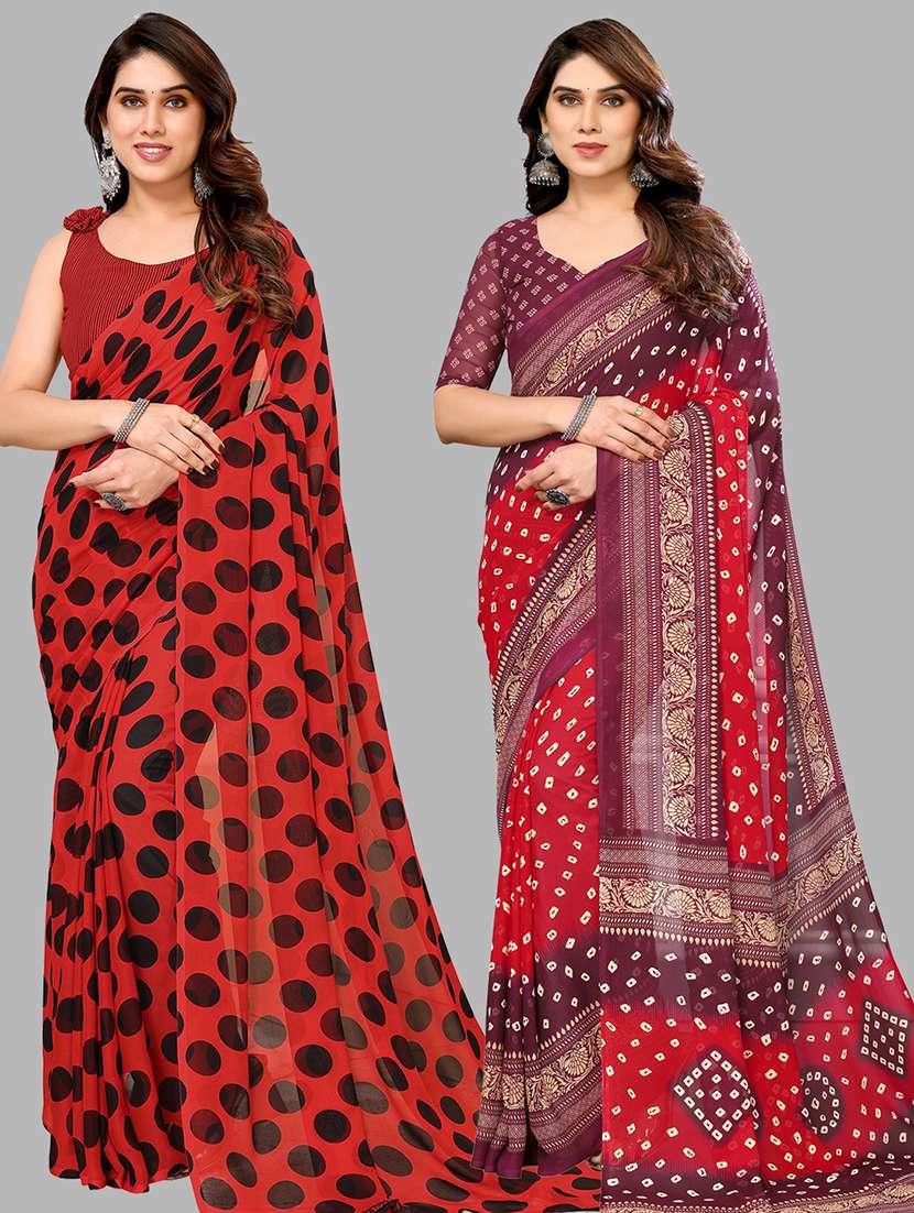 pack of 2 printed casual wear sarees with blouse