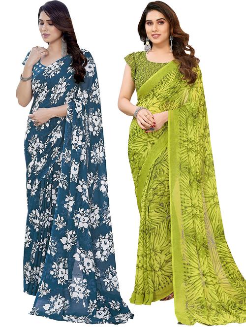 pack of 2 printed casual wear sarees with blouse - 21402637 -  Standard Image - 0