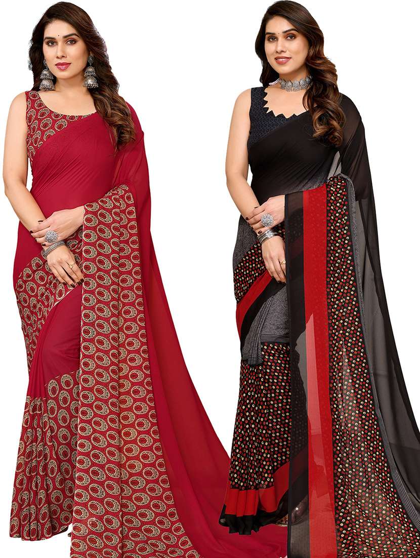 women pack of 2 printed saree with blouse