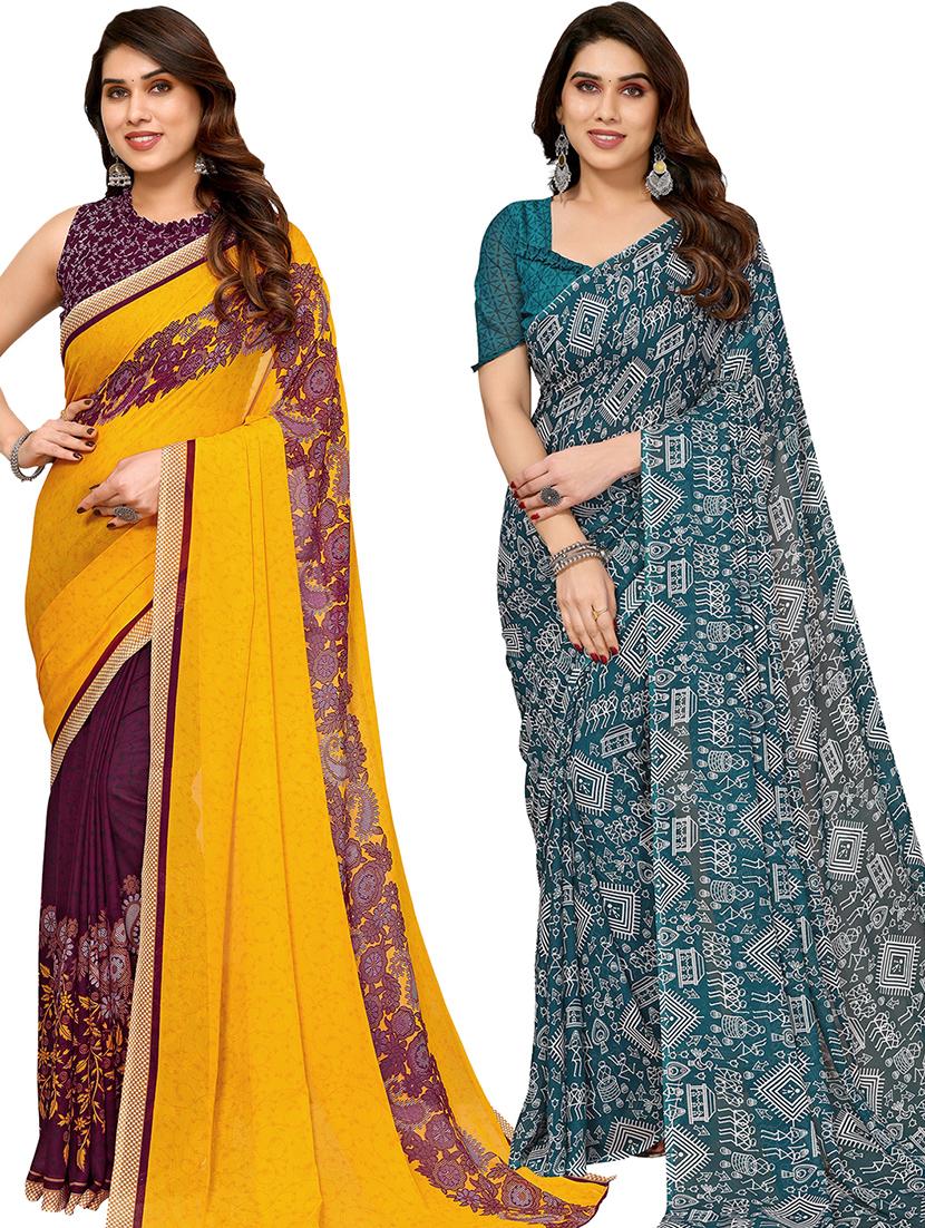 women pack of 2 printed saree with blouse - 21402667 - Zoom Image - 0