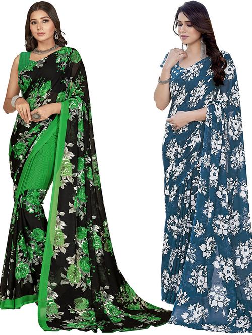 women pack of 2 printed saree with blouse - 21402695 - Standard Image - 0