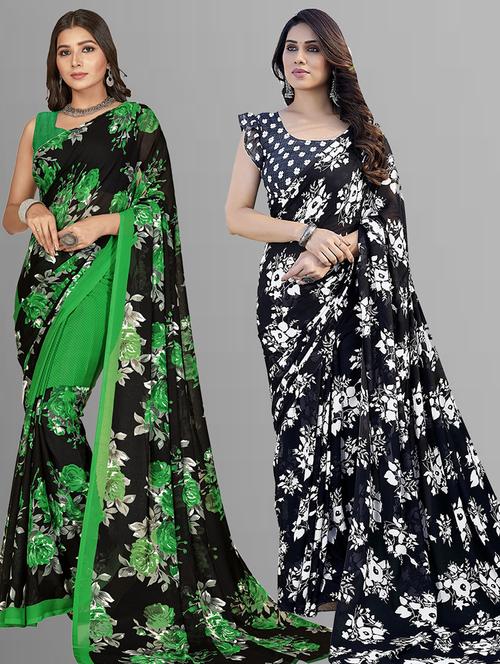 pack of 2 printed casual wear sarees with blouse - 21402708 - Standard Image - 0