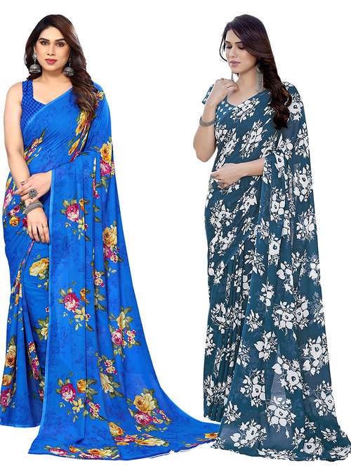 pack of 2 printed casual wear sarees with blouse - 21402713 - Standard Image - 0