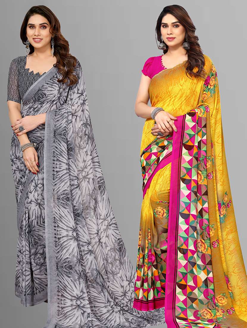pack of 2 printed casual wear sarees with blouse