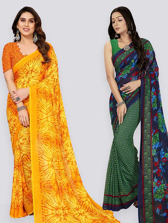 pack of 2 printed casual wear sarees with blouse