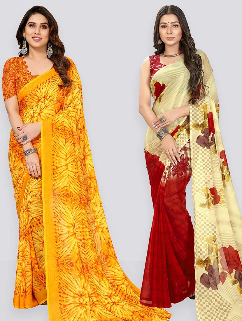 pack of 2 casual wear combo sarees with blouse