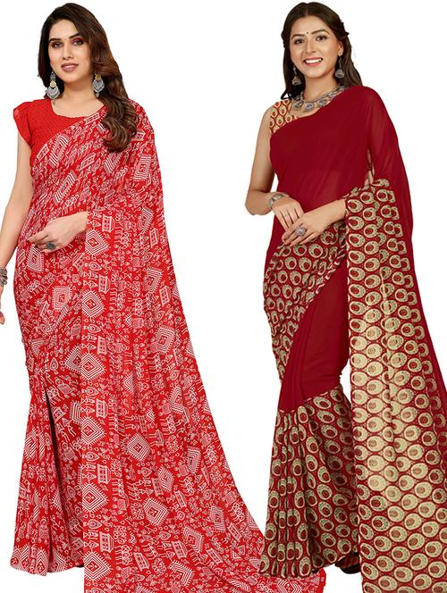 pack of 2 printed casual wear sarees with blouse - 21402994 -  Standard Image - 0