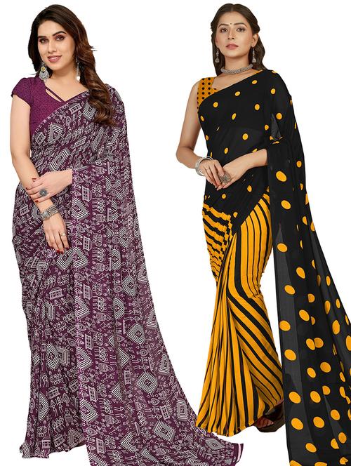 women pack of 2 casual wear combo sarees with blouse - 21403046 - Standard Image - 0
