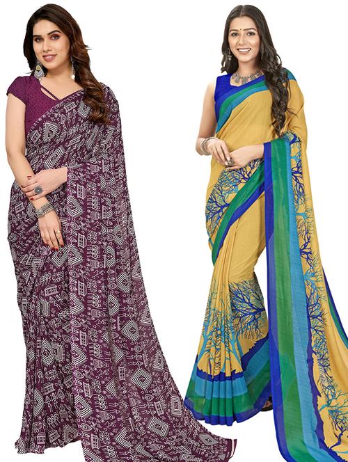 women pack of 2 casual wear sarees with blouse - 21403101 - Standard Image - 0
