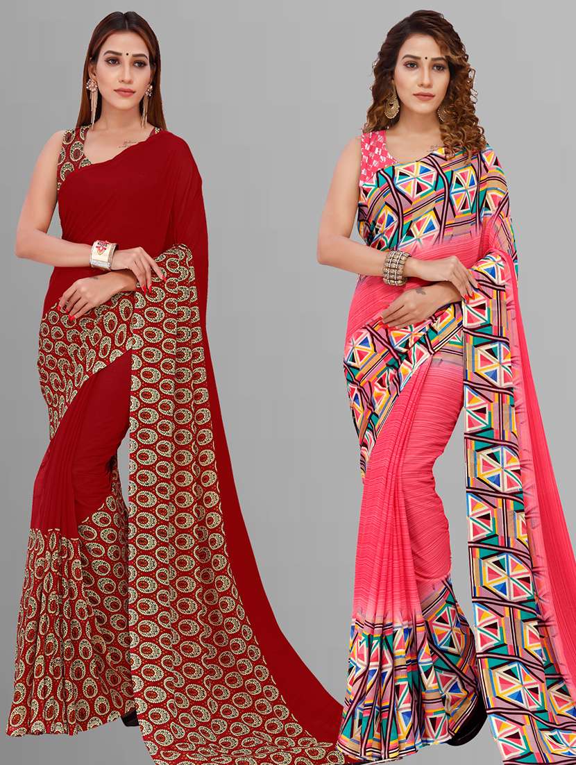 pack of 2 printed casual wear sarees with blouse