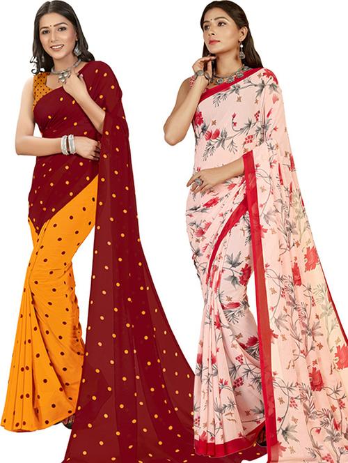 pack of 2 printed casual wear sarees with blouse - 21405974 - Standard Image - 0