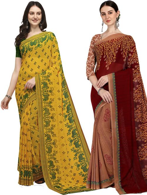 pack of 2 printed casual wear sarees with blouse - 21406014 - Standard Image - 0