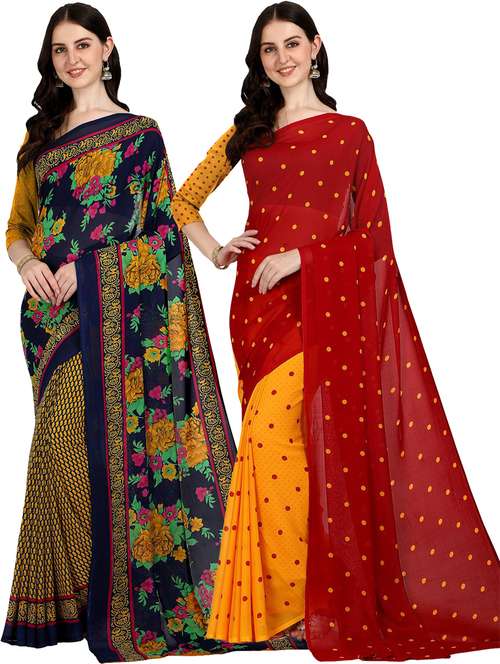 pack of 2 printed casual wear sarees with blouse - 21406024 -  Standard Image - 0