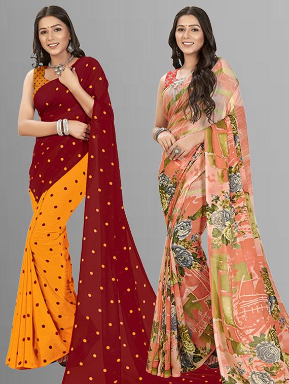 pack of 2 printed casual wear sarees with blouse - 21406045 - Zoom Image - 0