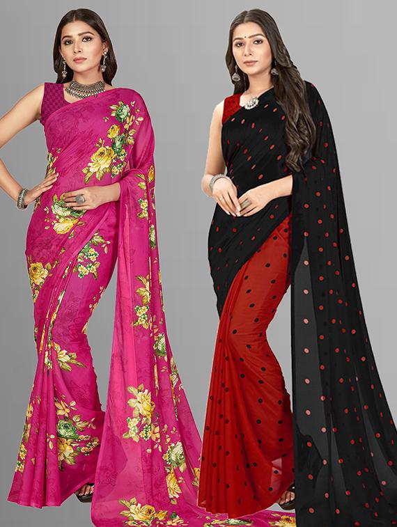 pack of 2 printed casual wear sarees with blouse - 21406075 - Zoom Image - 0
